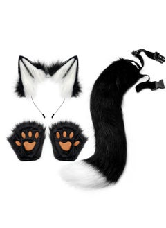 Generic Halloween Fox Ears Tail Set Cosplay Gloves White powder  - Image 2