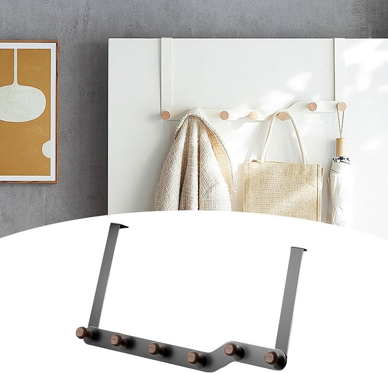 خطافات ثقيلة فوق الباب مع 6 خطافات رف منشفة لتعليق القبعات المناشف باللون الرمادي - Image 4