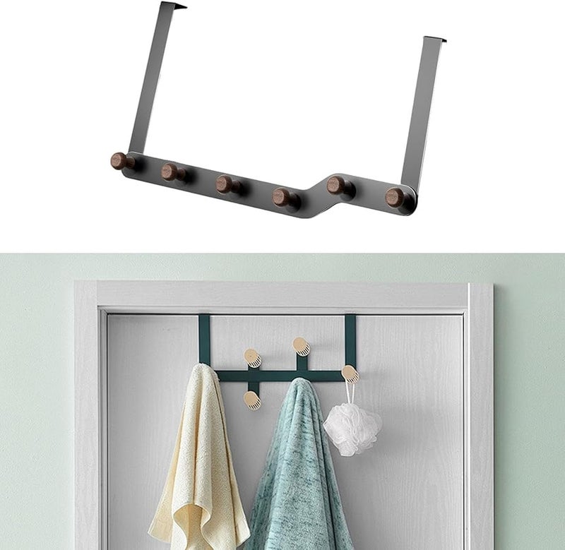 خطافات ثقيلة فوق الباب مع 6 خطافات رف منشفة لتعليق القبعات المناشف باللون الرمادي - Image 5