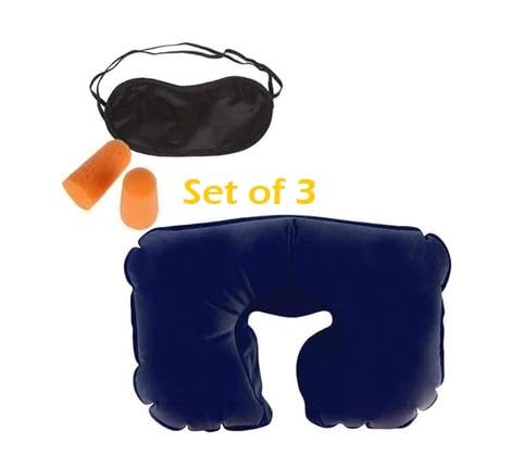 S Cart S Cart 3in1 Travel Inflatable Nylon Neck Air Cushion Pillow with Eye Mask and 2 Ear Plugs Set of 3  - Image 5