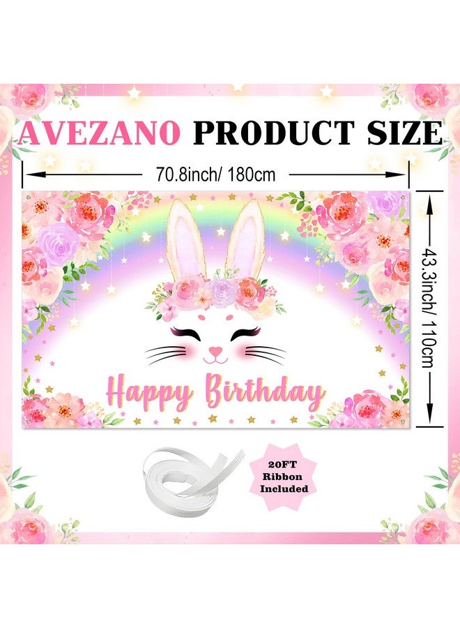 Avezano Bunny Birthday Banner Pink Floral Rainbow Bunny Happy Birthday Party Decorations Bunny Birthday Banner Decorations for Girls Rabbit Spring Easter Birthday Party Supplies 70.8 x 43.3 Inch - Image 4