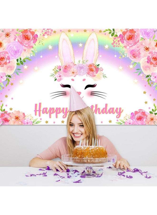 Avezano Bunny Birthday Banner Pink Floral Rainbow Bunny Happy Birthday Party Decorations Bunny Birthday Banner Decorations for Girls Rabbit Spring Easter Birthday Party Supplies 70.8 x 43.3 Inch - Image 5