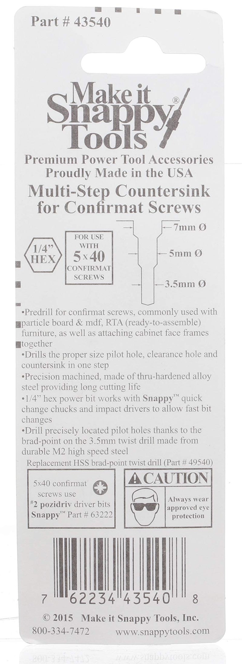 Make it Snappy Tools 5 x 40 Confirmat Countersink #43540