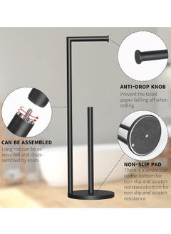 HQ-GAMING Free Standing Bathroom Toilet Paper Holder Stand, Black Stainless Steel Rustproof Spare Tissue Paper Roll Dispenser Storage  - Image 3