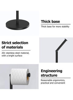 HQ-GAMING Free Standing Bathroom Toilet Paper Holder Stand, Black Stainless Steel Rustproof Spare Tissue Paper Roll Dispenser Storage  - Image 4