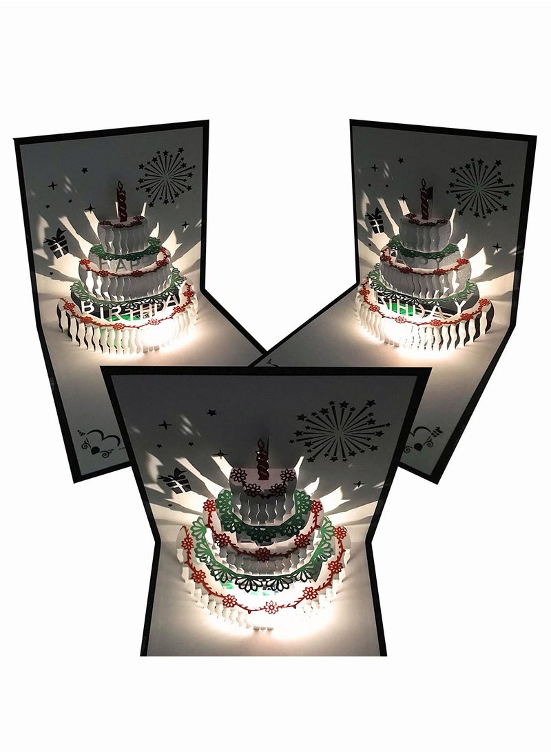 SYOSI - 3D Birthday Cards, SYOSI Warming LED Light Birthday Cake Music Happy Birthday Card Postcards Pop Up Greeting Cards Laser Cut Cards Best for Mom, Wife, Sister, Boy, Girl (1 Pack 5.9 Inch) - Image 1