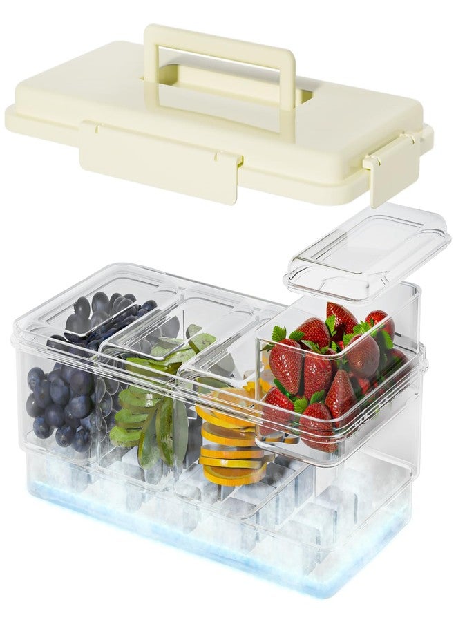 TERGOO Ice Chilled Condiment Caddy with 20 Reusable Ice Cubes, Thickened Condiment Server Tray with Lid for 4 Removable Trays, Portable Snackle Box Container for Bar, Fruit, Salad, Taco, Party Garnish - Image 1