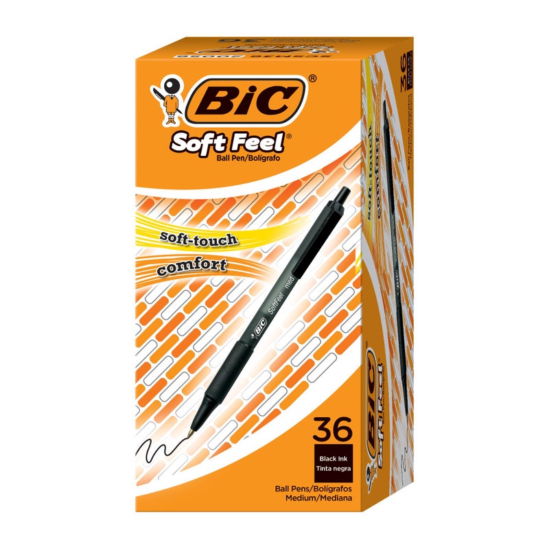 BIC Soft Feel Black Retractable Ballpoint Pens, Medium Point (1.0mm), 36-Count Pack, Black Pens With Soft-Touch Comfort Grip - Image 1
