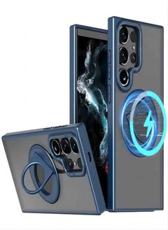 ESCASE Compatible with Magnetic Samsung Galaxy S23 Ultra Case, Swivel Cutout Ring Holder Compatible with MagSafe, Shockproof Translucent Matte Back Protective，for Samsung Galaxy S23 Ultra 6.8 Inch Cover Blue  - Image 1