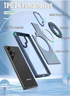 ESCASE Compatible with Magnetic Samsung Galaxy S23 Ultra Case, Swivel Cutout Ring Holder Compatible with MagSafe, Shockproof Translucent Matte Back Protective，for Samsung Galaxy S23 Ultra 6.8 Inch Cover Blue  - Image 2