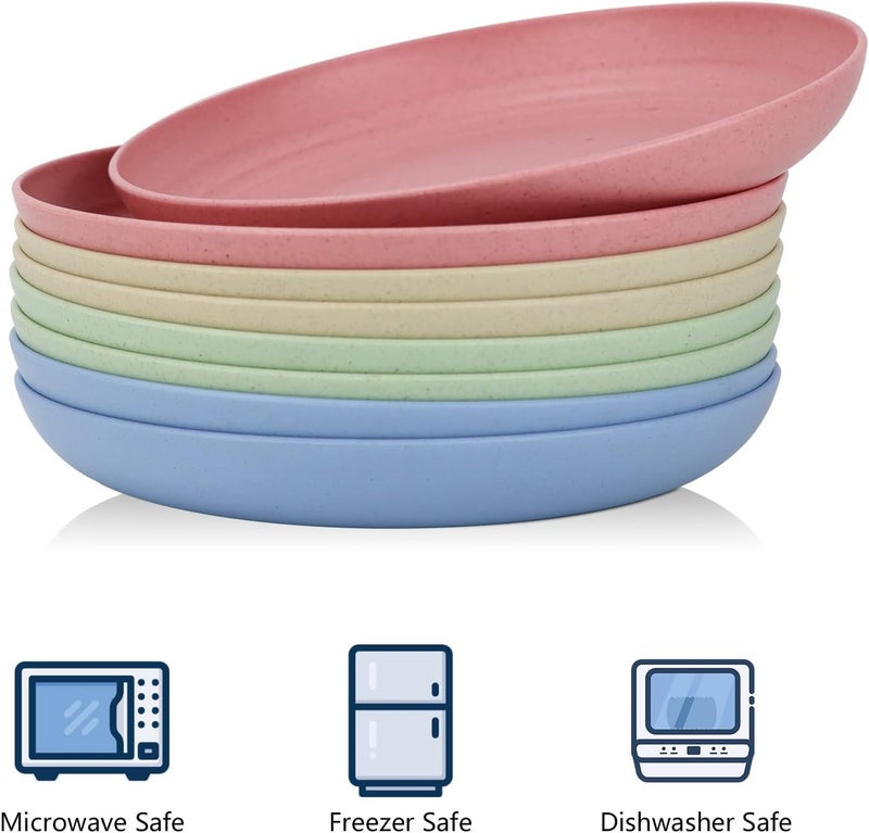 Homienly Deep Dinner Plates Set of 8 Alternative for Plastic  Microwave  Dishwasher Safe Wheat Straw Plates with 4 Colors Fresh Light 9 inch - Image 3