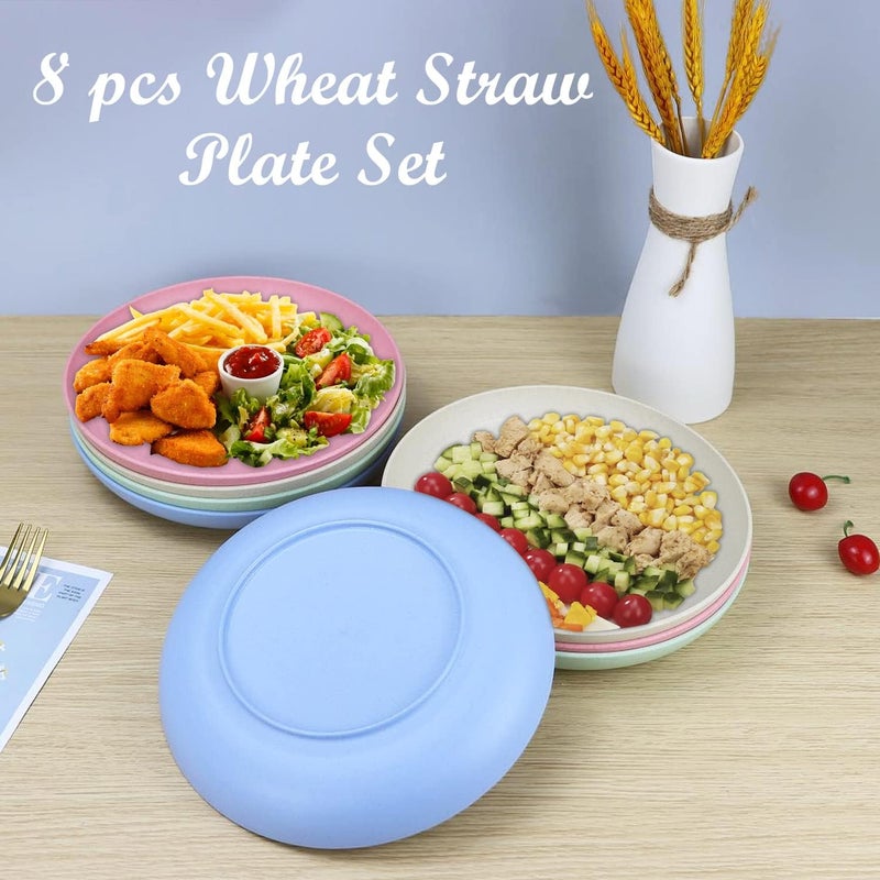 Homienly Deep Dinner Plates Set of 8 Alternative for Plastic  Microwave  Dishwasher Safe Wheat Straw Plates with 4 Colors Fresh Light 9 inch - Image 4