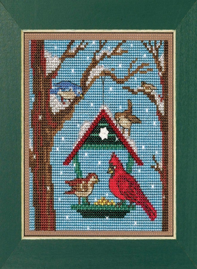 Mill Hill Bird Feeder Beaded Counted Cross Stitch Kit Buttons & Beads 2023 Winter Series MH142332, 5.25" x 5.25", Multi - Image 2
