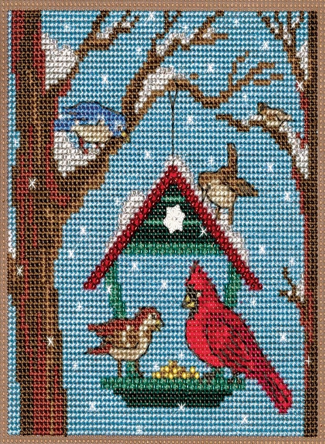 Mill Hill Bird Feeder Beaded Counted Cross Stitch Kit Buttons & Beads 2023 Winter Series MH142332, 5.25" x 5.25", Multi - Image 1