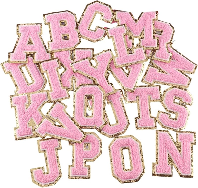 رقعة تطريز بالحروف الوردية 26 قطعة للخياطة والإصلاح على الملابس والسترات - Image 1