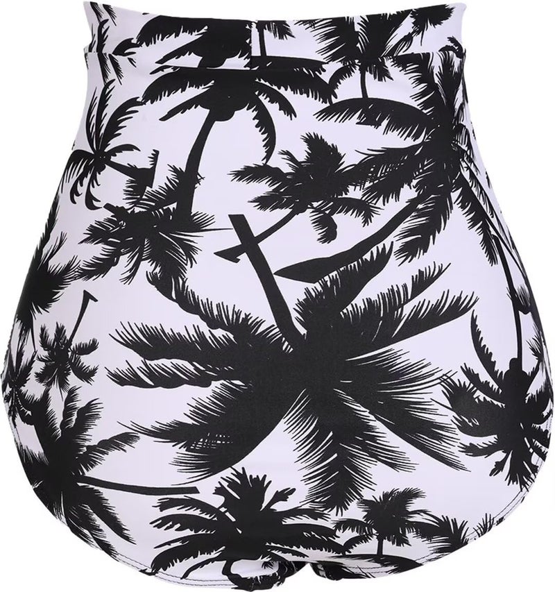 COCOPEAR Women's Ruched High Waisted Bikini Bottom Retro Vintage Swim Short Tankinis Black Coconuts XL - Image 3