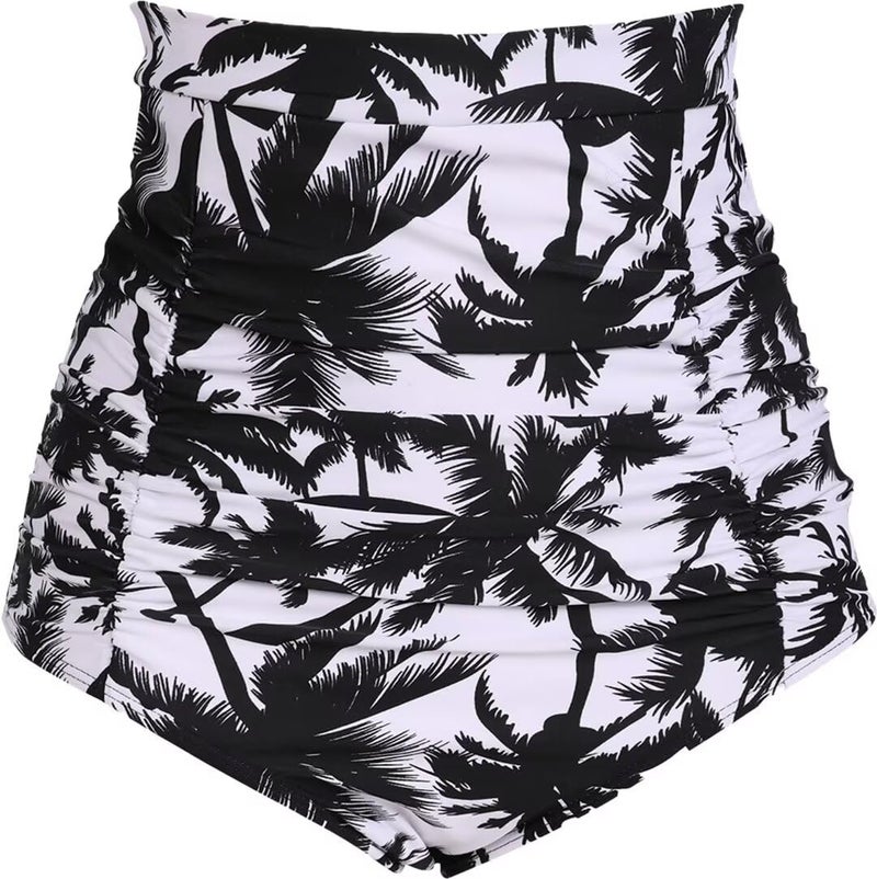 COCOPEAR Women's Ruched High Waisted Bikini Bottom Retro Vintage Swim Short Tankinis Black Coconuts XL - Image 1