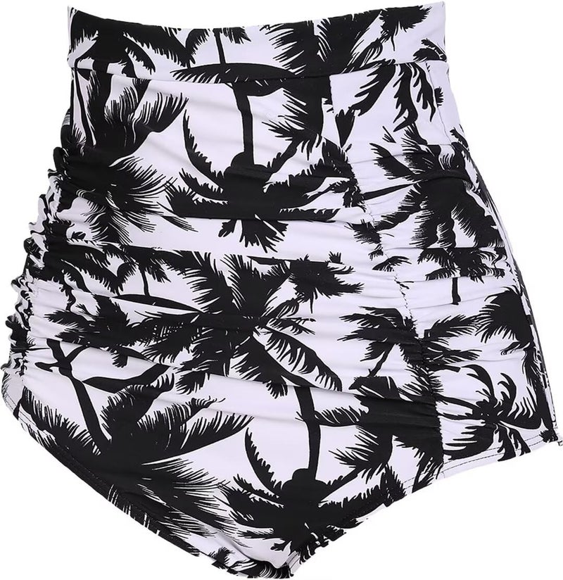 COCOPEAR Women's Ruched High Waisted Bikini Bottom Retro Vintage Swim Short Tankinis Black Coconuts XL - Image 2