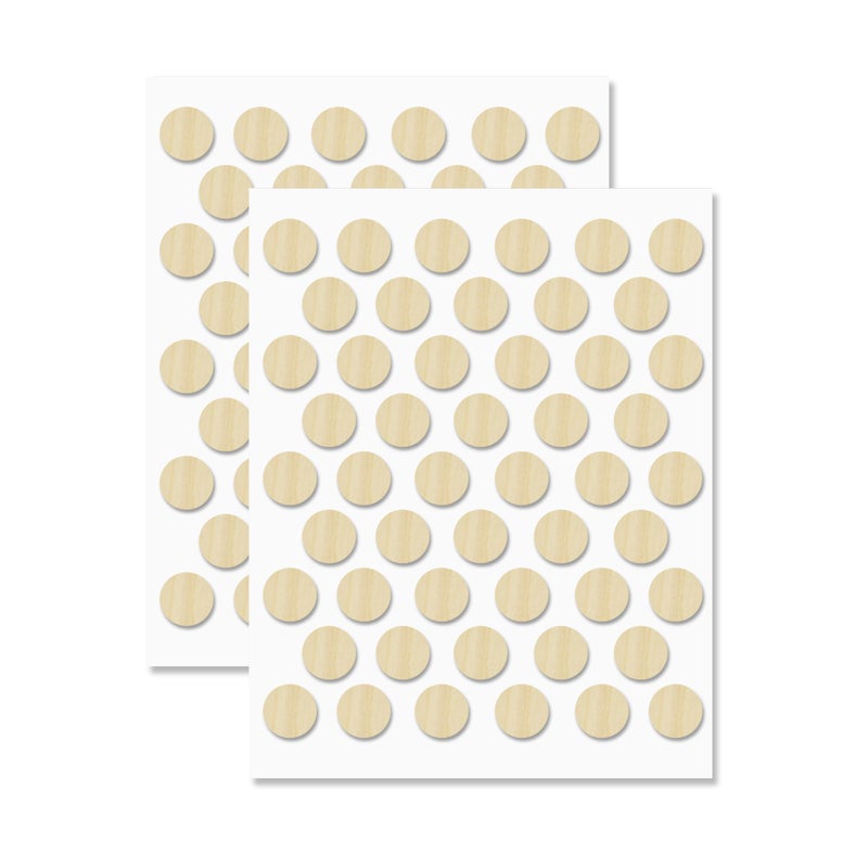 UNMAR Maple Self-Adhesive Screw Hole Stickers - 100 Pcs. 0.55 Inch / 14 Mm Peel Stick Dust Proof Tape, Water Resistance Pvc Caps For Wood Cabinets, Furniture, Drawer, Wardrobe, Kitchen, Table - Image 1