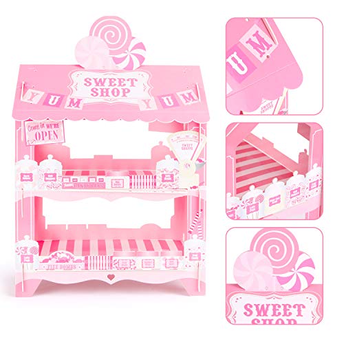 Aooba Pink Cupcake Stand Candy Cart Cake Holder Lollipop Display Stands for Birthday Barbecue Picnic Weddings Afternoon Tea Theme Party Decorations Sweet Shop House - Image 4