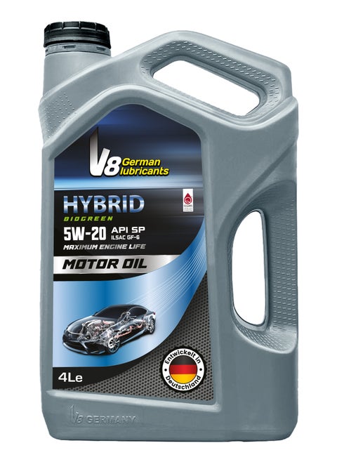 V8 German Lubricants Hybrid BioGreen 5W-20 Motor Oil - API SP, ILSAC GF-6, Maximum Engine Life, 4L