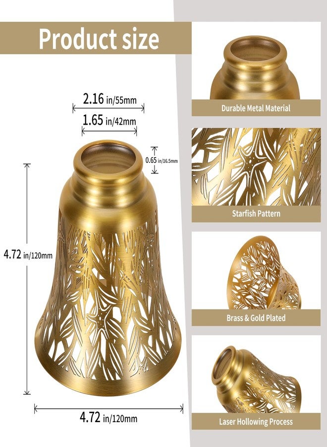 ALUCSET Pendant Light Shades, 4 Pack Ceiling Fan Light Shade Replacements with 1-5/8" Fitter, ALUCSET 4.72" Height 4-3/4" Diameter, Metal Bell Shaped Cover for Chandelier Wall Sconces,Yellow Brass&Gold Plated - Image 2