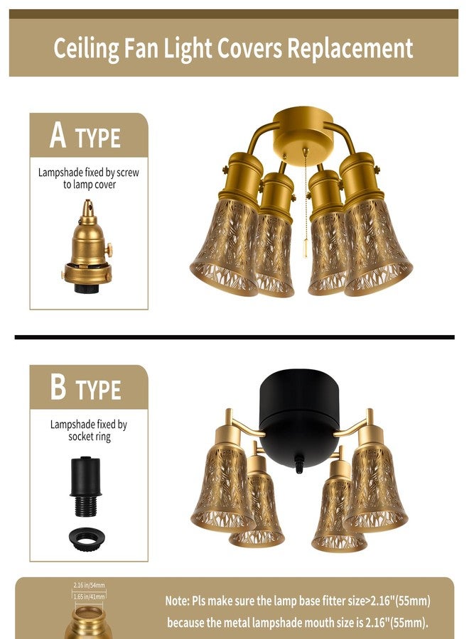 ALUCSET Pendant Light Shades, 4 Pack Ceiling Fan Light Shade Replacements with 1-5/8" Fitter, ALUCSET 4.72" Height 4-3/4" Diameter, Metal Bell Shaped Cover for Chandelier Wall Sconces,Yellow Brass&Gold Plated - Image 3