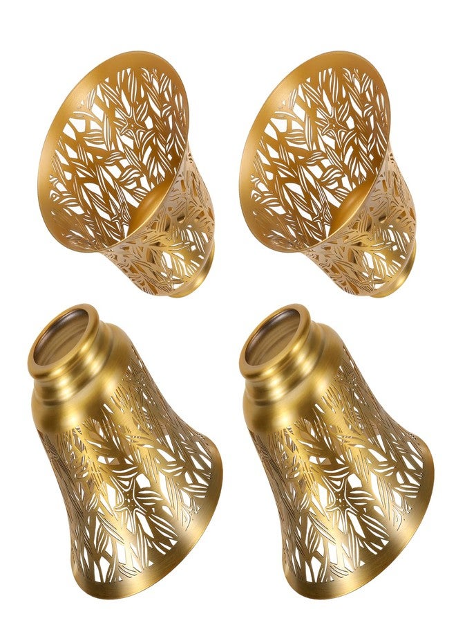 ALUCSET Pendant Light Shades, 4 Pack Ceiling Fan Light Shade Replacements with 1-5/8" Fitter, ALUCSET 4.72" Height 4-3/4" Diameter, Metal Bell Shaped Cover for Chandelier Wall Sconces,Yellow Brass&Gold Plated - Image 1