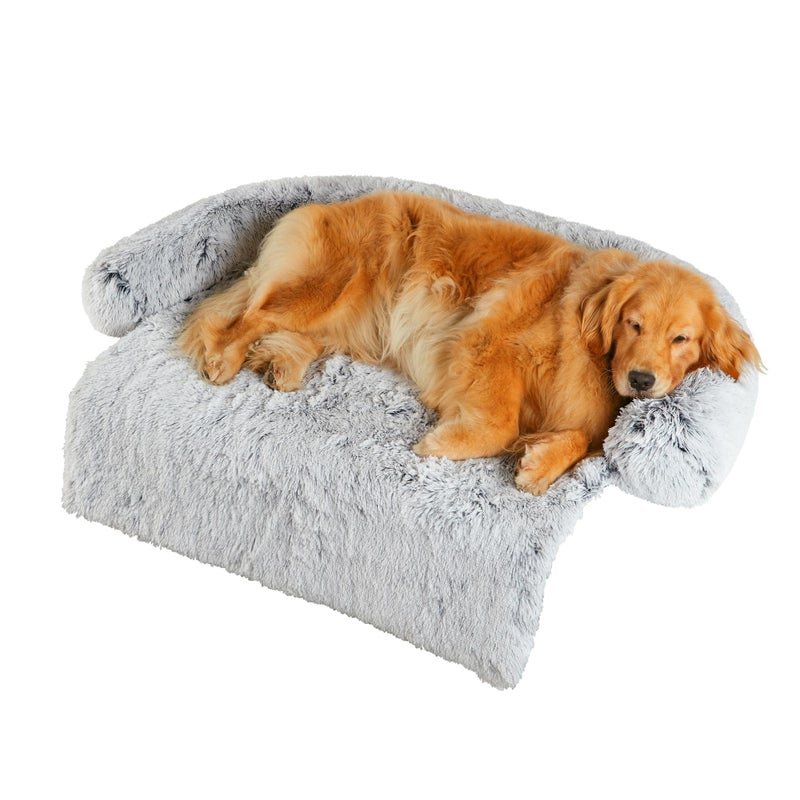 Codi Large Calming Dog Bed for Couch AntiAnxiety Sofa Protector Mat for XL Dogs 45x37x6 Machine Washable Fluffy Cozy with NonSlip Bottom Light Grey