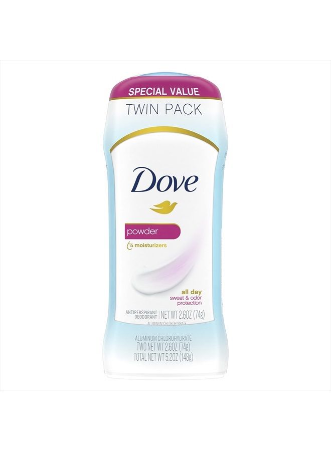 Dove مزيل العرق الصلب غير المرئي للنساء، بودرة، لحماية من العرق والرائحة تحت الإبط طوال اليوم 2.6 أونصة 2 عدد - Image 1