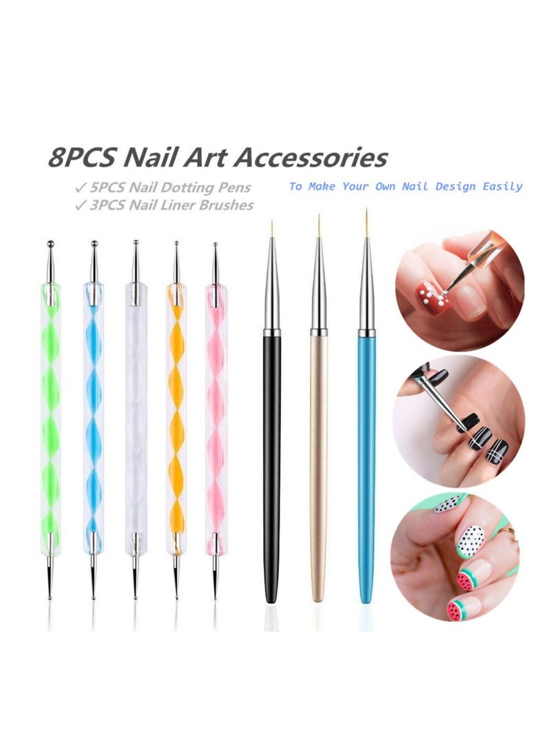 Goolsky 5PCS Dotting Pens with 3 PCS Nail Painting Brushes, Nail Art Design Tools - Image 2