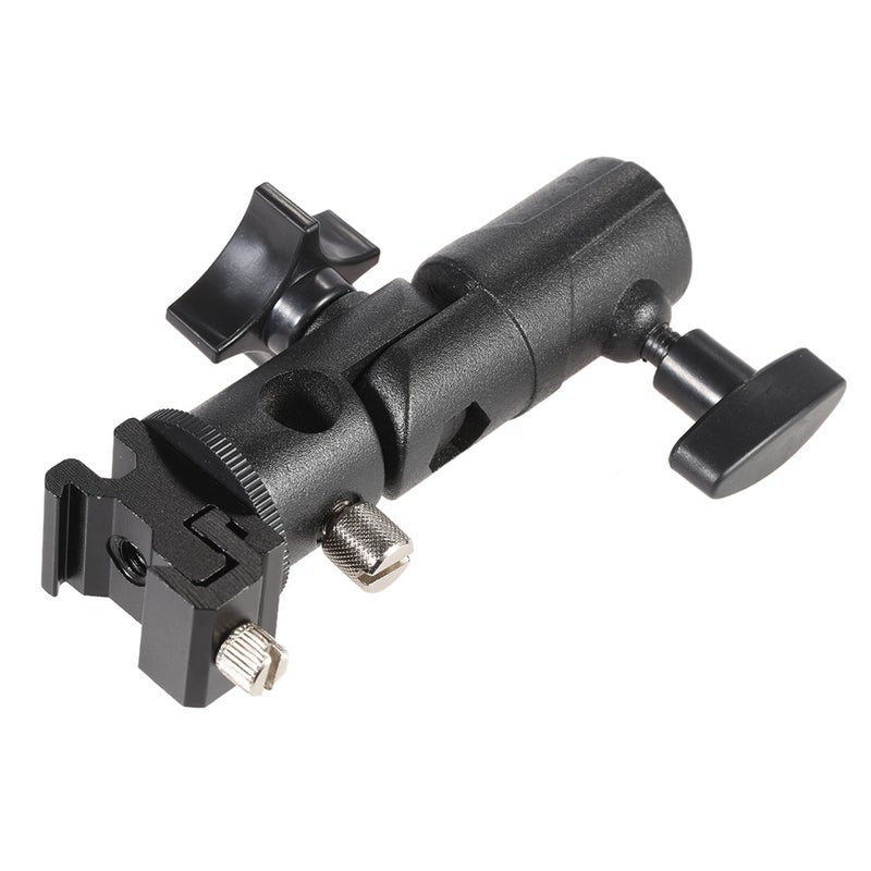 E Type Universal Metal Flash Hot Shoe Speedlite Umbrella Holder Light Stand Bracket with 1/4" to 3/8" Screw Mount Swivel Adapter - Image 5
