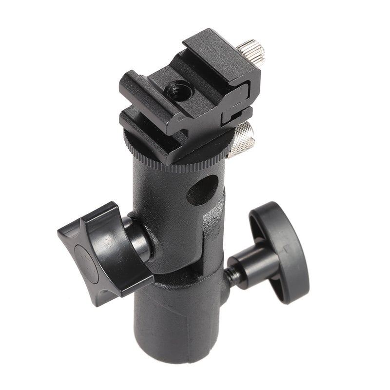E Type Universal Metal Flash Hot Shoe Speedlite Umbrella Holder Light Stand Bracket with 1/4" to 3/8" Screw Mount Swivel Adapter - Image 2