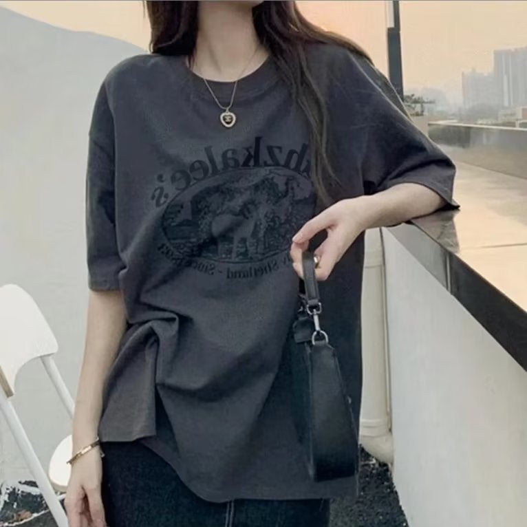 Hong Kong Style Short-Sleeved T-Shirt For Girls, Casual, Loose, Lazy Style, Ins Trendy Design, Niche, Slim And Versatile Half-Sleeved Top - Image 3