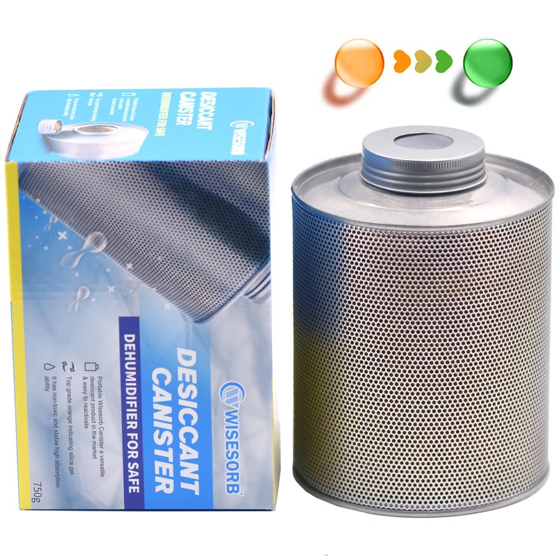 Wisesorb 750 Grams Gun Safe Dehumidifier Reusable Canister Desiccant Dehumidifier Rechargeable 165 Lbs Indicating Silica Gel Orange to Green Pack of 1