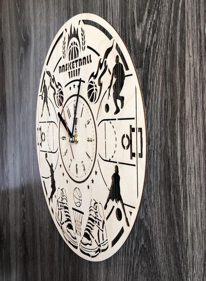 NABSTER Basketball Wall Clock Wood Home Kitchen Decor Living Room Gifts Game Sport Lovers Art Office Wedding Christmas Birthday Basketball Clock - 12 Inch / 30 cm - Image 2
