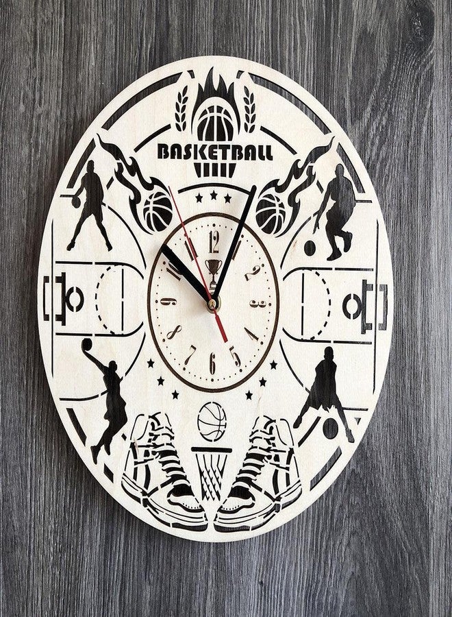 NABSTER Basketball Wall Clock Wood Home Kitchen Decor Living Room Gifts Game Sport Lovers Art Office Wedding Christmas Birthday Basketball Clock - 12 Inch / 30 cm - Image 1