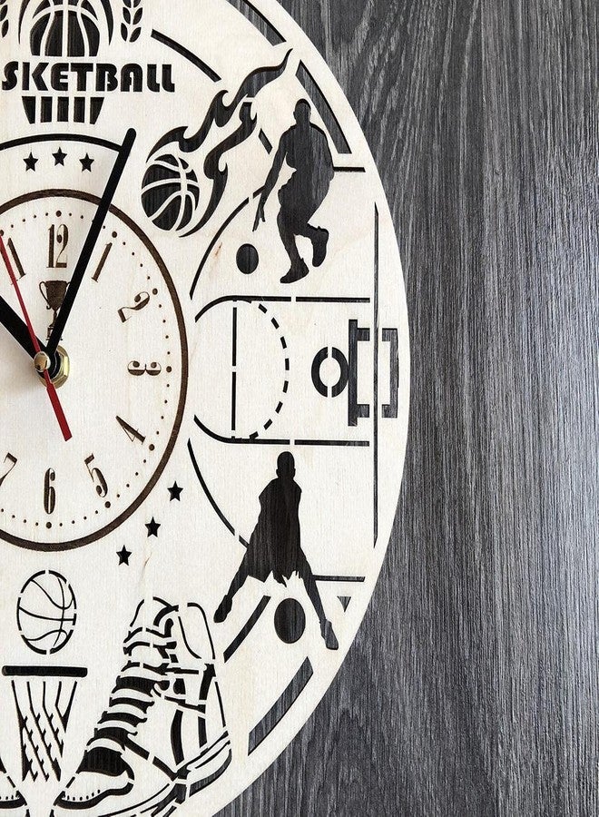 NABSTER Basketball Wall Clock Wood Home Kitchen Decor Living Room Gifts Game Sport Lovers Art Office Wedding Christmas Birthday Basketball Clock - 12 Inch / 30 cm - Image 3