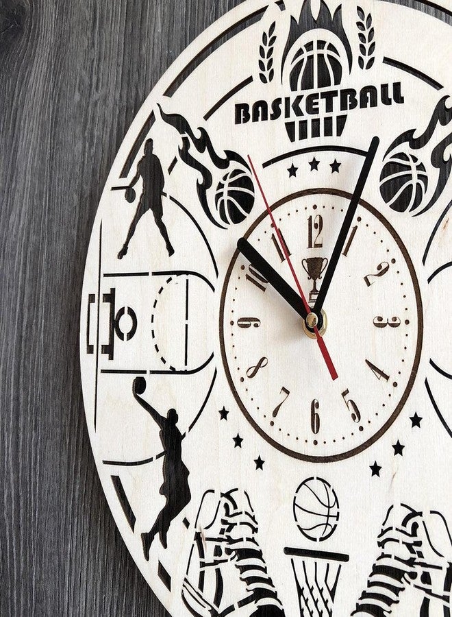 NABSTER Basketball Wall Clock Wood Home Kitchen Decor Living Room Gifts Game Sport Lovers Art Office Wedding Christmas Birthday Basketball Clock - 12 Inch / 30 cm - Image 4