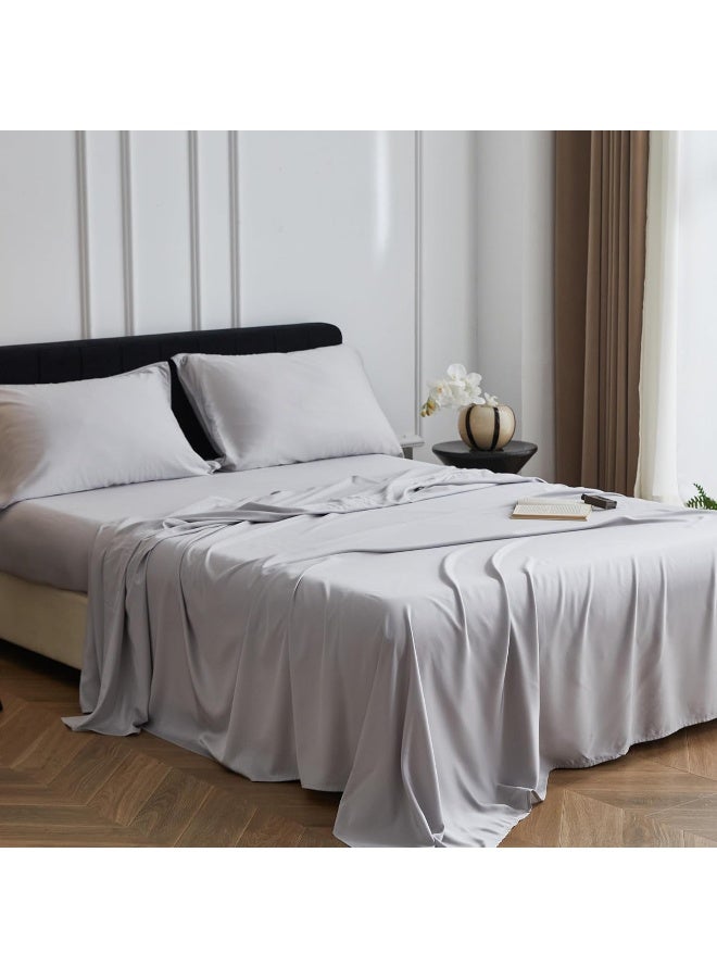 Simple&Opulence 100% Viscose from Bamboo Sheet Set-Organic Bamboo Viscose Sheet-4Pcs Cooling,Soft,Breathable Bedding(1 Flat Sheet,1 Fitted Sheet,2 Pillowcases)For Spring and Summer-(Light Grey,Queen) - Image 1