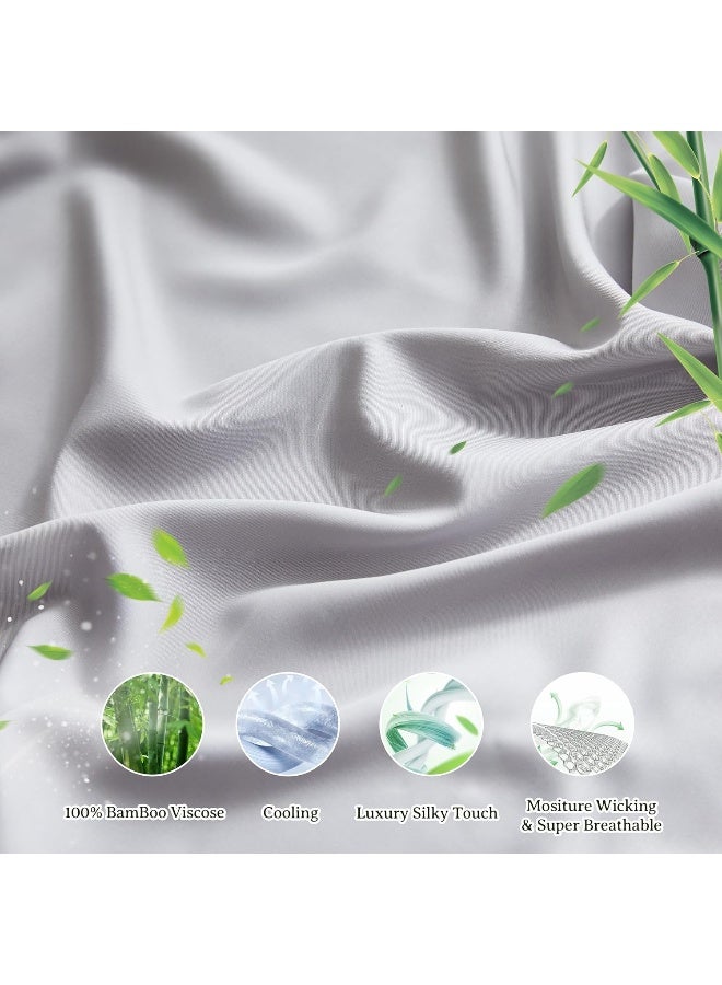 Simple&Opulence 100% Viscose from Bamboo Sheet Set-Organic Bamboo Viscose Sheet-4Pcs Cooling,Soft,Breathable Bedding(1 Flat Sheet,1 Fitted Sheet,2 Pillowcases)For Spring and Summer-(Light Grey,Queen) - Image 3
