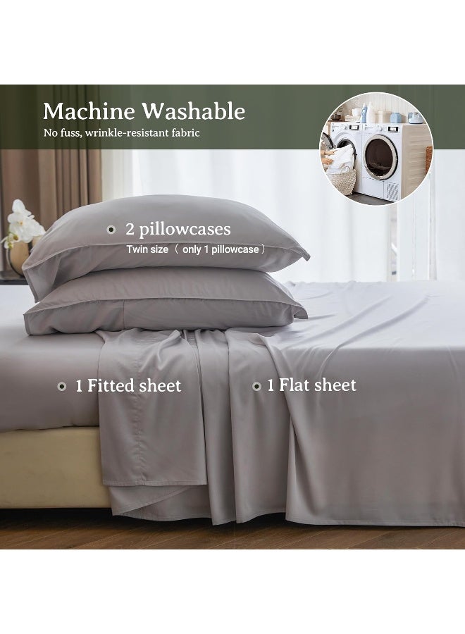 Simple&Opulence 100% Viscose from Bamboo Sheet Set-Organic Bamboo Viscose Sheet-4Pcs Cooling,Soft,Breathable Bedding(1 Flat Sheet,1 Fitted Sheet,2 Pillowcases)For Spring and Summer-(Light Grey,Queen) - Image 4
