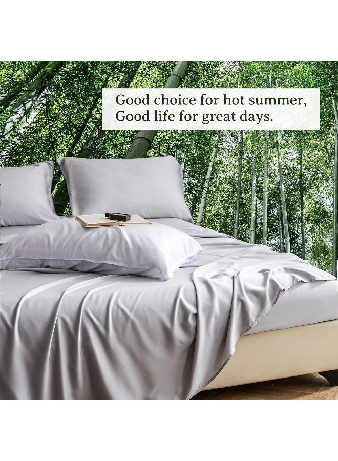 Simple&Opulence 100% Viscose from Bamboo Sheet Set-Organic Bamboo Viscose Sheet-4Pcs Cooling,Soft,Breathable Bedding(1 Flat Sheet,1 Fitted Sheet,2 Pillowcases)For Spring and Summer-(Light Grey,Queen) - Image 2
