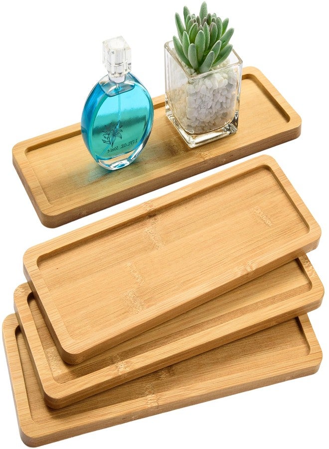 AWIZOM 6 Pack Bamboo Serving Tray Rectangle Bamboo Wood Tea Serving Tray Rounded Edges Wooden Bathroom Counter Tray Bamboo Vanity Tray for Dresser Food Coffee Tea Snack Tissues Candles,11x 4 Inch - Image 1