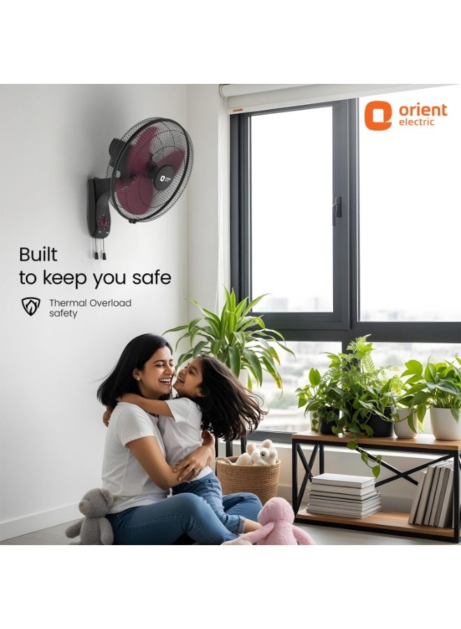 Orient Electric Wall 97 | High Speed Wall Fan for Home | 100% Copper Motor | 90 Degree Oscillation with Tilt Mechanism | 3 Speed Pull Cord | Thermal Overload Protection | Military Grade Guard | Red - Image 5