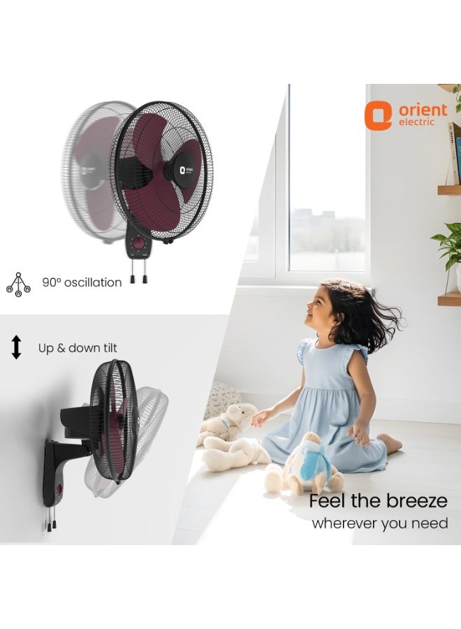 Orient Electric Wall 97 | High Speed Wall Fan for Home | 100% Copper Motor | 90 Degree Oscillation with Tilt Mechanism | 3 Speed Pull Cord | Thermal Overload Protection | Military Grade Guard | Red - Image 4