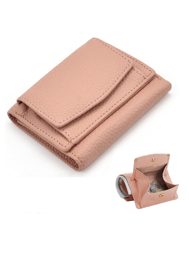 Stylish Pink RFID Blocking Leather Wallet for Women, Compact Coin Purse with ID Window, Perfect Mini Short Wallet for Girls - Image 1