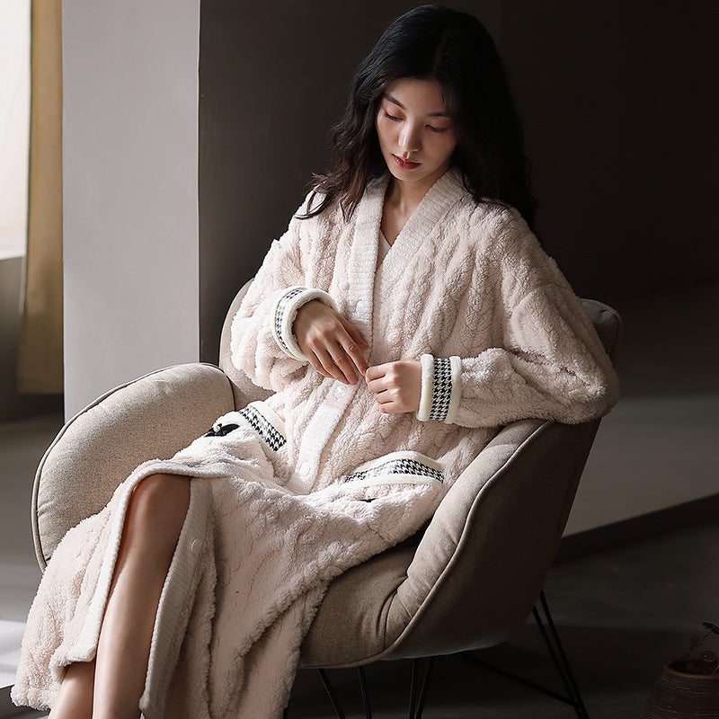 2023 Fleece Ladies Long Plush Bathrobe Sleepwear G6884