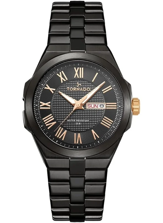 TORNADO Tornado Men's Japan Quartz Movement Watch, Analog Display and Stainless Steel Strap - T8007B-BBBBK, Black