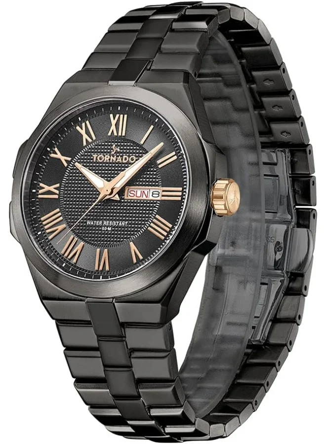 TORNADO Tornado Men's Japan Quartz Movement Watch, Analog Display and Stainless Steel Strap - T8007B-BBBBK, Black